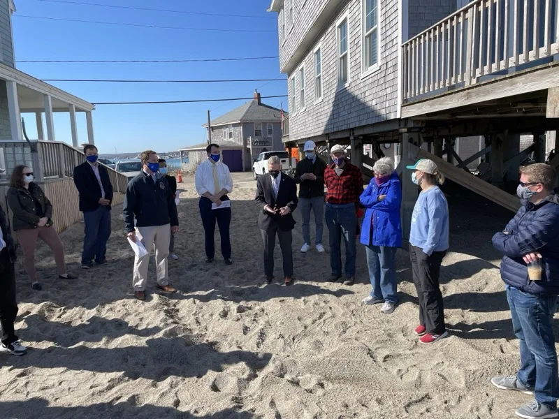 Congressman Lynch speaking with Scituate residents beside the seawall