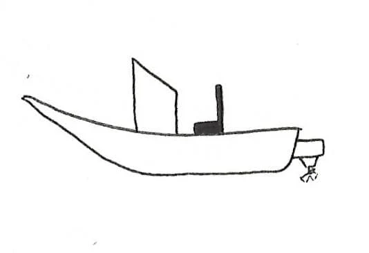Hand-drawn sketch of a fishing boat