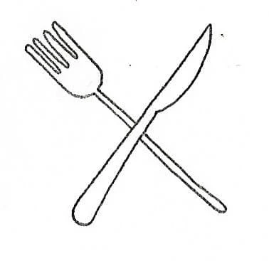 Hand-drawn sketch of a knife and fork